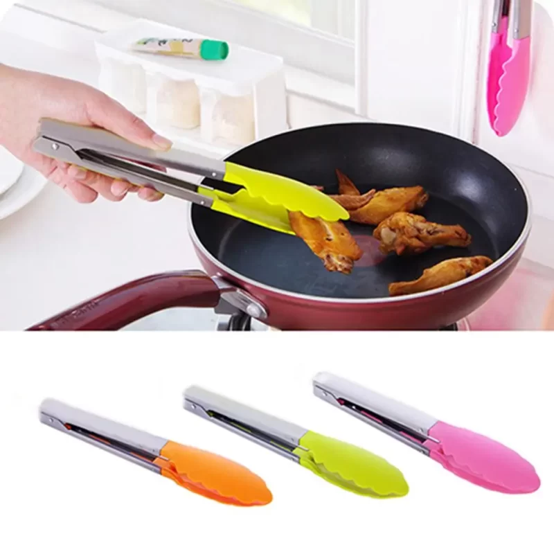 Food Grade Silicone Food Tong Kitchen Tongs Cooking Clip Bread Clamp Salad Stainless Steel Handle BBQ Tools Kitchen Utensil