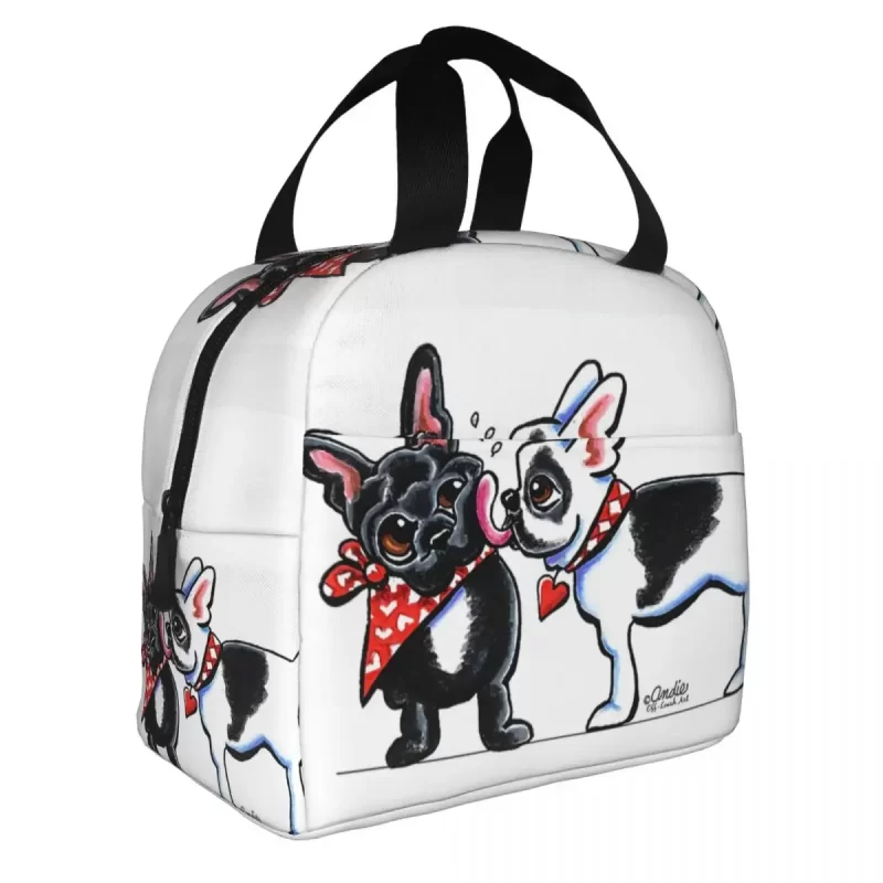 French Kiss Insulated Lunch Tote Bag for Women Bulldog Dog Lover Portable Cooler Thermal Bento Box Kids School Children - Image 2