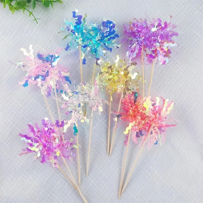 5Pcs Glitter Disposable Fruit Dessert Sticks Party Tableware Cocktail Picks Fireworkss Cake Topper Toothpicks For Wedding Decor