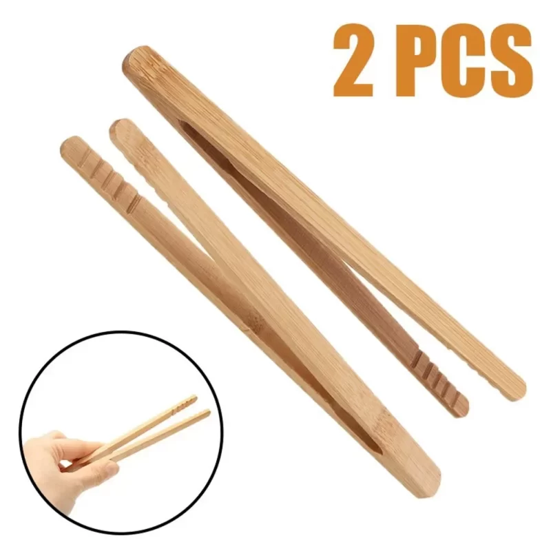 2Pcs Tongs Wood Food Toast Salad Tongs Toaster Sugar Ice Tea Tong Clip For Cooking Baking Barbecue For Kitchen