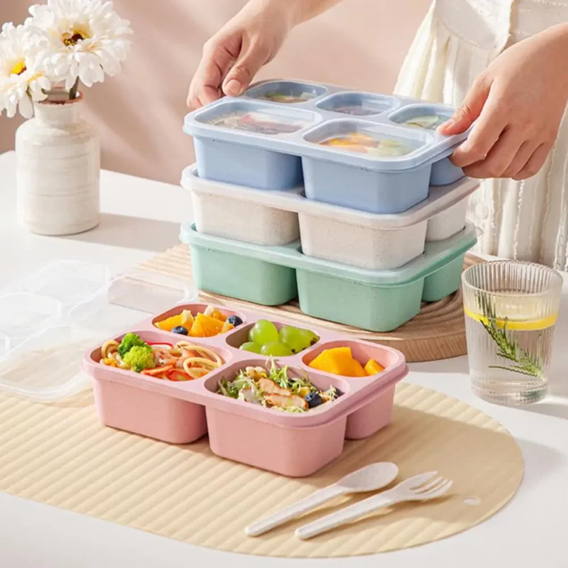 Lunch Box with 5 Compartments Meal Prep Containers for Adults Reusable Bento Lunch Box Containers 5-compartment Snack for Adults - Image 2