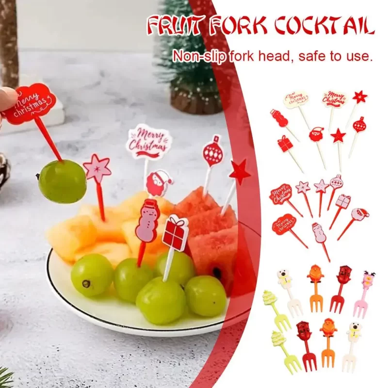 Christmas Hallowee Fruit Fork Kids Food Pick Reusable Lunch Cake Dessert Snack Christmas Fork Decoration Box Toothpick Sala P2t3 - Image 3