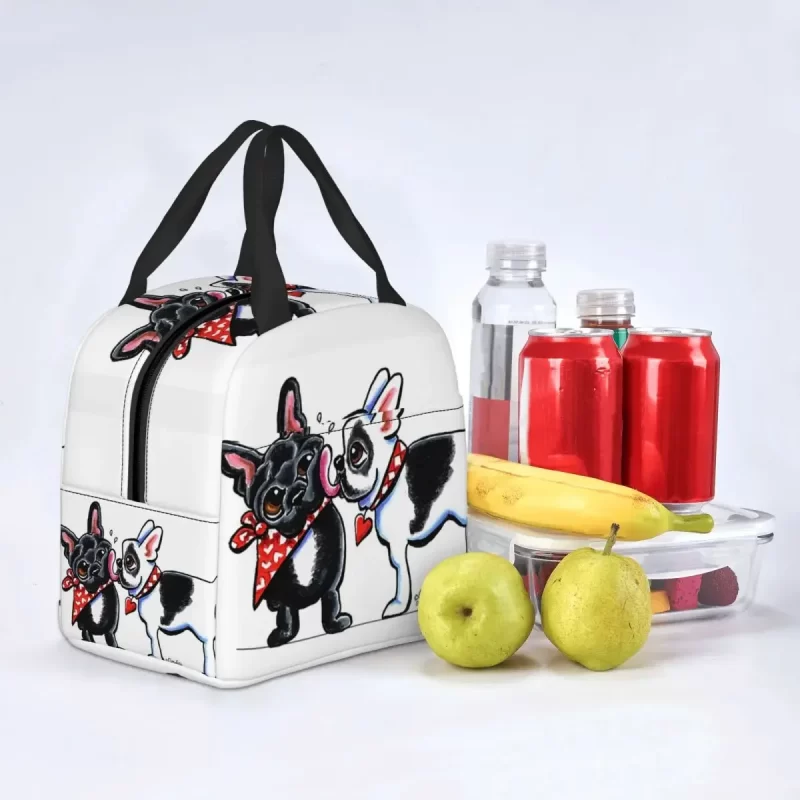 French Kiss Insulated Lunch Tote Bag for Women Bulldog Dog Lover Portable Cooler Thermal Bento Box Kids School Children - Image 6