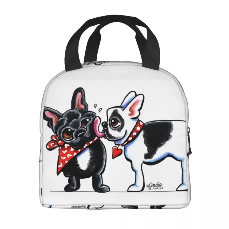 French Kiss Insulated Lunch Tote Bag for Women Bulldog Dog Lover Portable Cooler Thermal Bento Box Kids School Children - Image 3