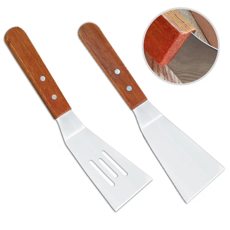 Wooden Handle Small Frying Spatula Drain Spatula Barbecue Spatula Baking Tools Kitchen Accessories Cooking Turner