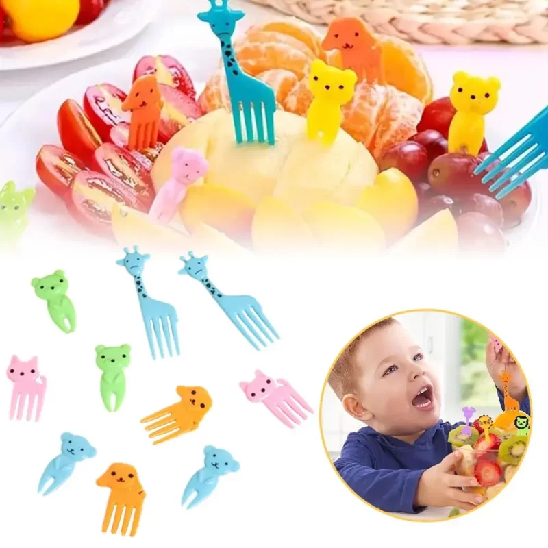 Cute Animal Fruit Fork Food Grade Plastic Mini Cartoon Kids Cake Fruit Toothpick Bento Lunch Dessert Accessories Party Decor - Image 2