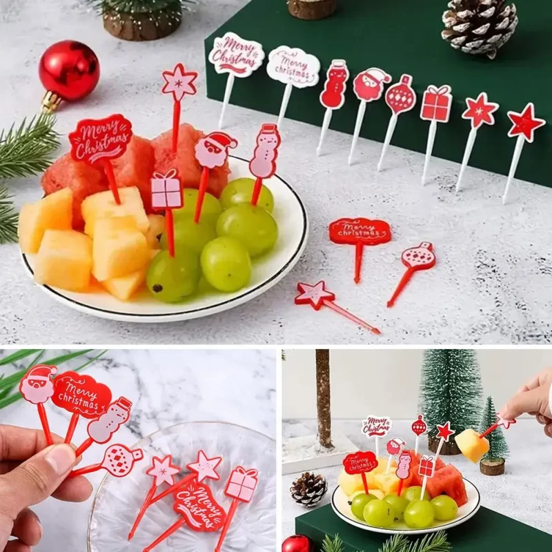 Christmas Hallowee Fruit Fork Kids Food Pick Reusable Lunch Cake Dessert Snack Christmas Fork Decoration Box Toothpick Sala P2t3 - Image 2