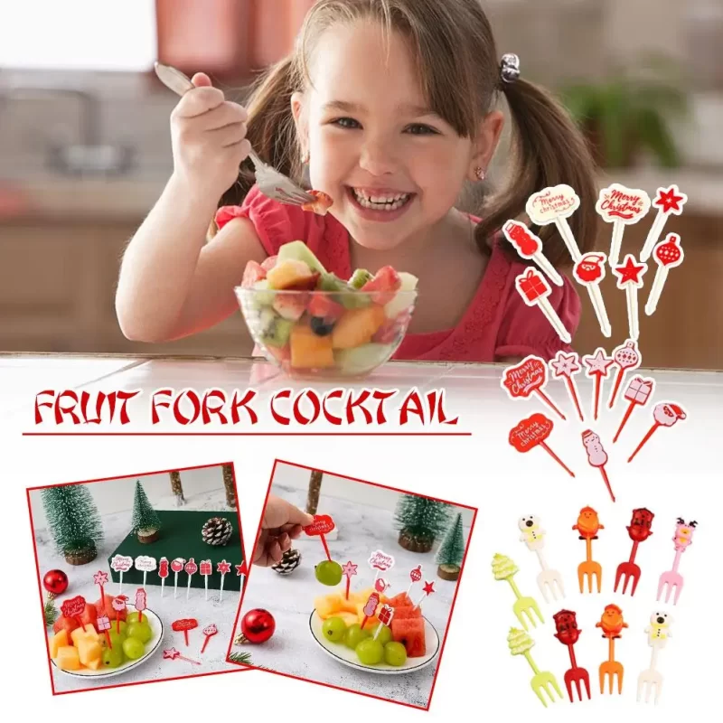 Christmas Hallowee Fruit Fork Kids Food Pick Reusable Lunch Cake Dessert Snack Christmas Fork Decoration Box Toothpick Sala P2t3