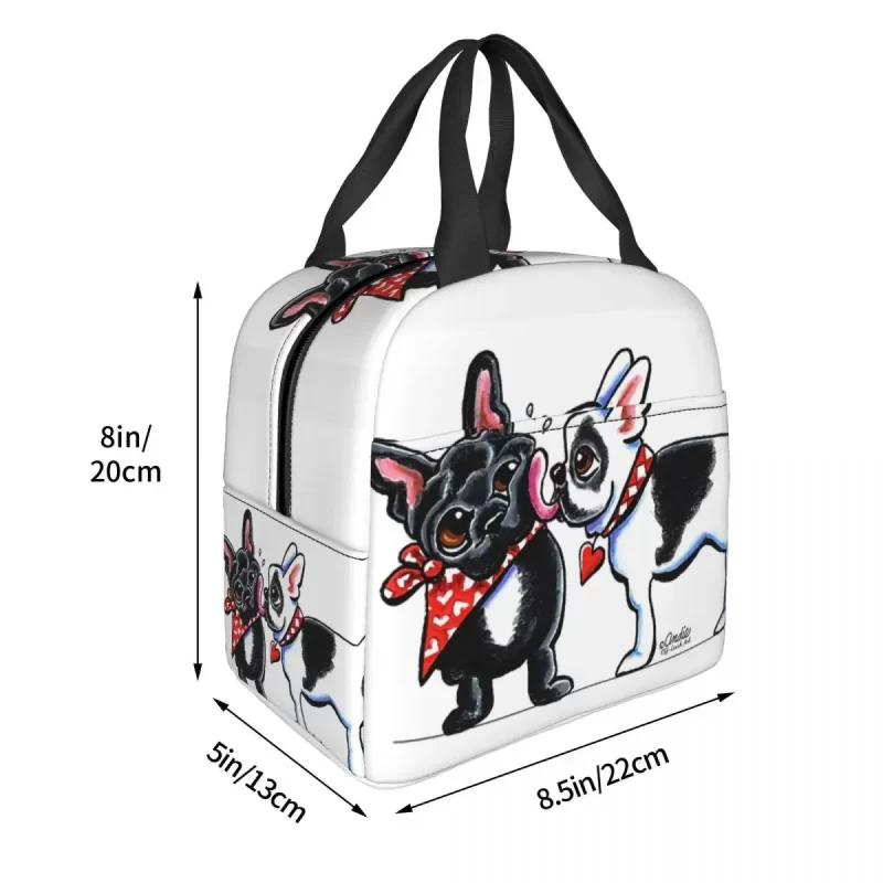 French Kiss Insulated Lunch Tote Bag for Women Bulldog Dog Lover Portable Cooler Thermal Bento Box Kids School Children - Image 4