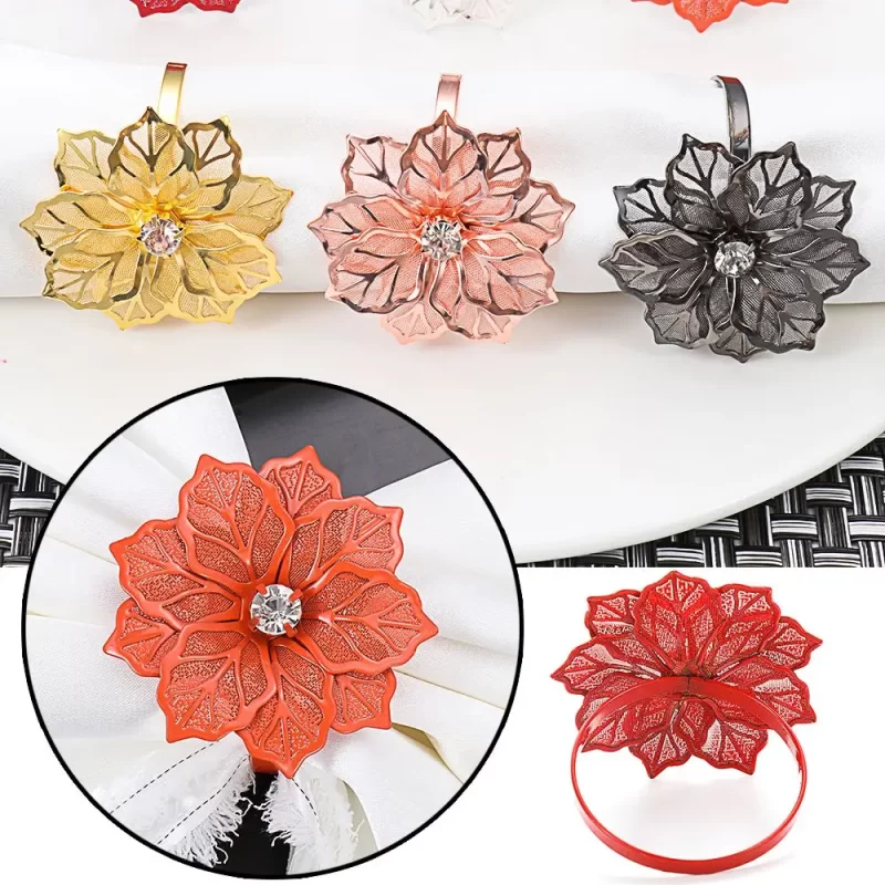 Restaurant Kitchen Gadgets Hollow Crystal Flower Napkin Buckle Table Decoration Napkin Rings Towel Holder